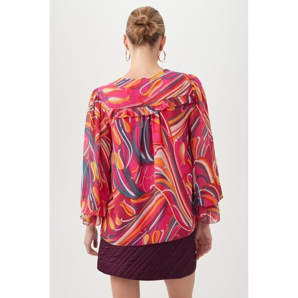 💕TRINA TURK💕 Broome Top Radio City Rose Retro Abstract Floral Print Small NWOT - Picture 3 of 11